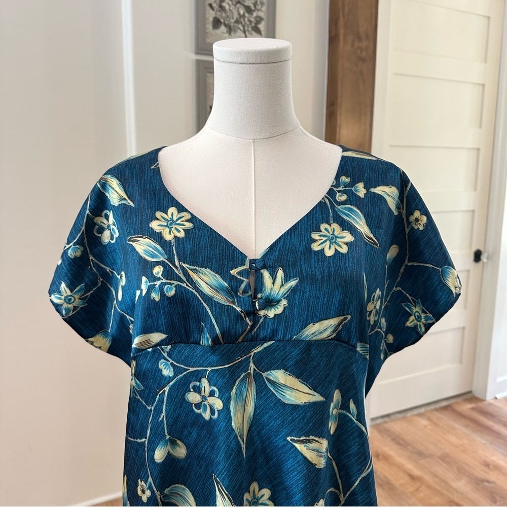 Vintage Y2K Blue Wrap Floral Soft Robe Matching Nightgown Intimates Pajama Set - Picture 10 of 11